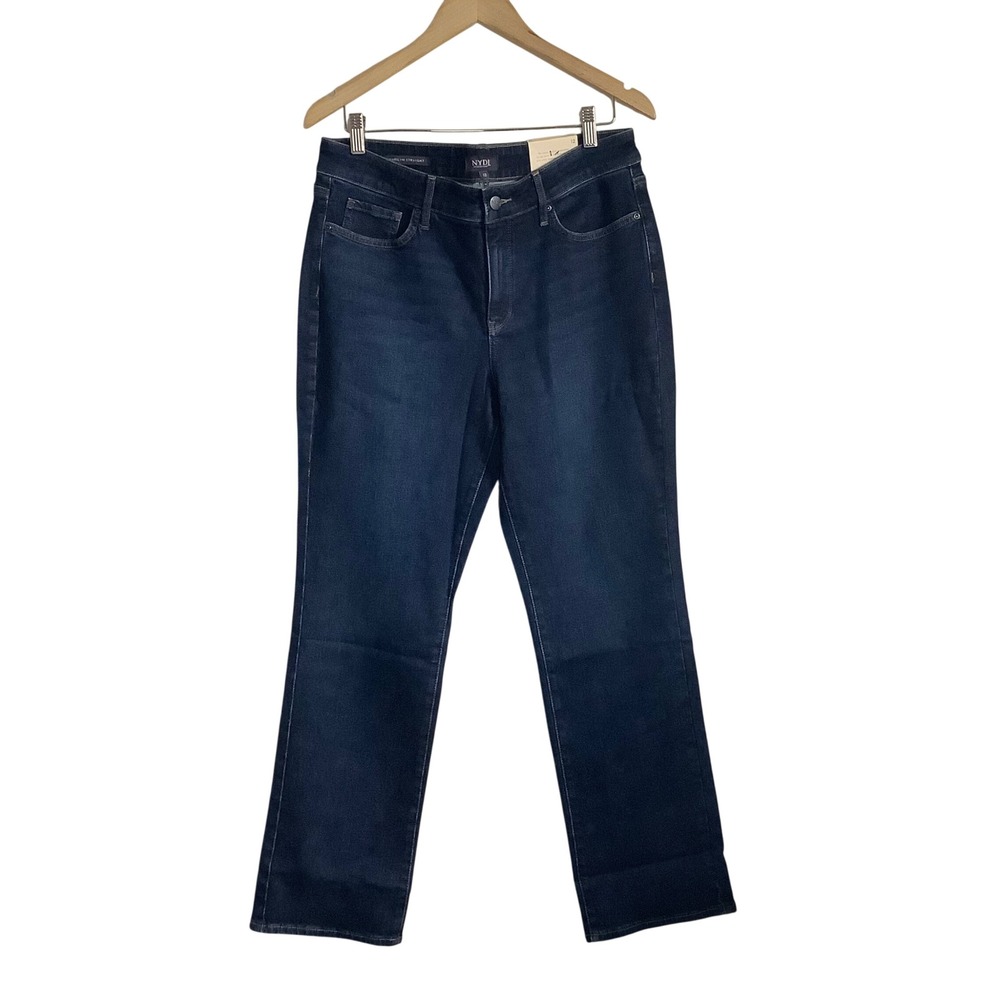 NYDJ Marilyn Straight Leg Jeans Riverbridge Dark Blue MGWRMS9300 Womens 12 30in - Picture 4 of 12